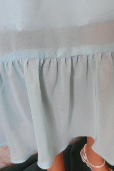 blue chiffon ruffled hem bridesmaid dress